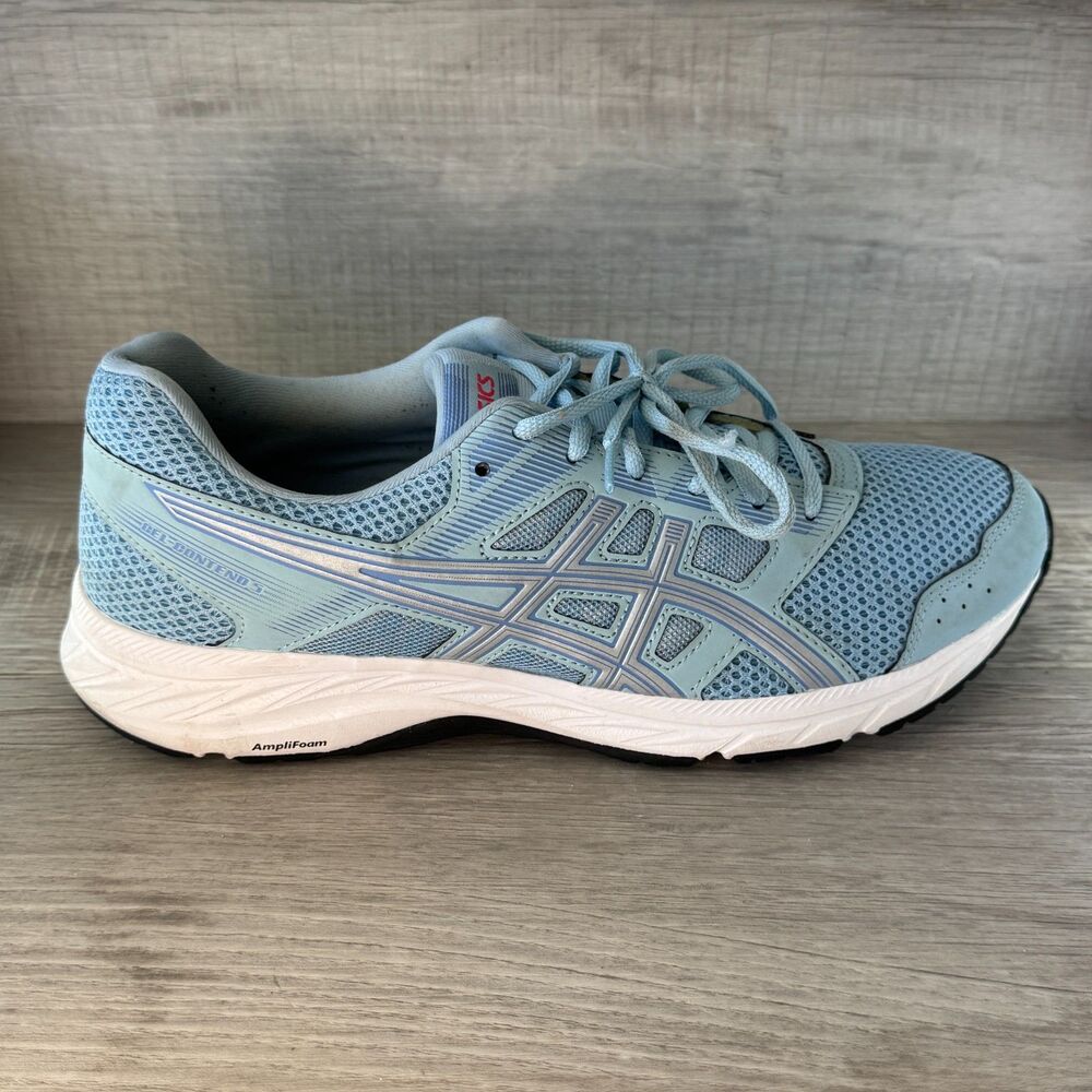 Asics Gel-Contend 5 1012A234 Womens US 11 Running Shoes Sky Light Silver Sneaker
